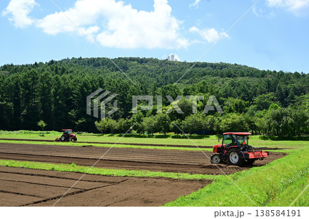 青空の下　畑の農作業　土起こし 138584191