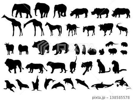 動物シルエット素材セット［哺乳類・海の生き物・野生動物］ 138585578