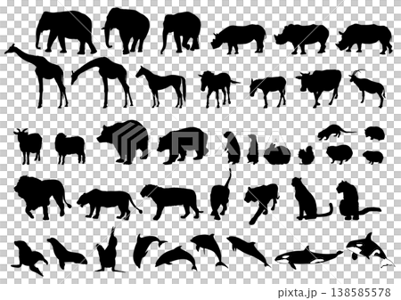 動物シルエット素材セット［哺乳類・海の生き物・野生動物］ 138585578