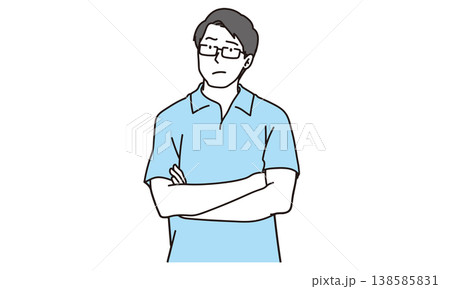 腕組をして考え込む表情の父親イラスト  138585831