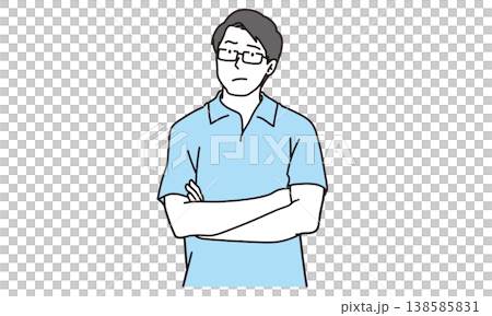 腕組をして考え込む表情の父親イラスト  138585831