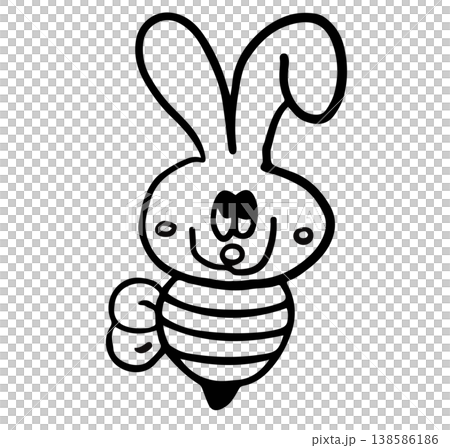 Hand drawn bunny bee outline for colouring book, animals, insect, nature, garden, park, picnic, home yard, character, comic, mascot, plush toy, kid doll, shirt print, sticker, animal, plants, costume	 138586186