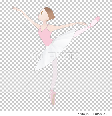 可愛いバレリーナのイラスト_ヴァリエーションのリハーサル_ポアント_チュチュ 138586426