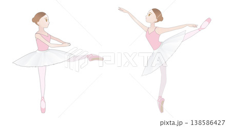 可愛いバレリーナのイラストセット_ヴァリエーションのリハーサル_ポアント_チュチュ 138586427