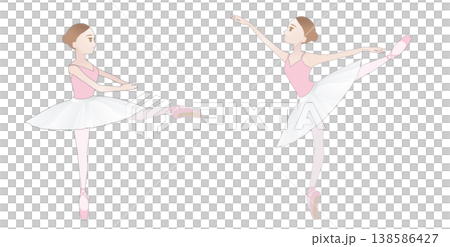 可愛いバレリーナのイラストセット_ヴァリエーションのリハーサル_ポアント_チュチュ 138586427