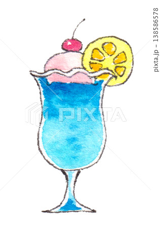 水彩イラスト　クリームソーダ 138586578