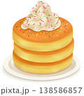 皿にのったホイップクリームとチョコスプレーのパンケーキ 138586857