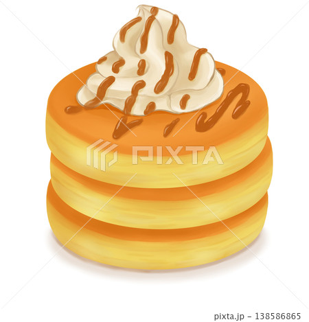 ホイップクリームとキャラメルソースのパンケーキ 138586865