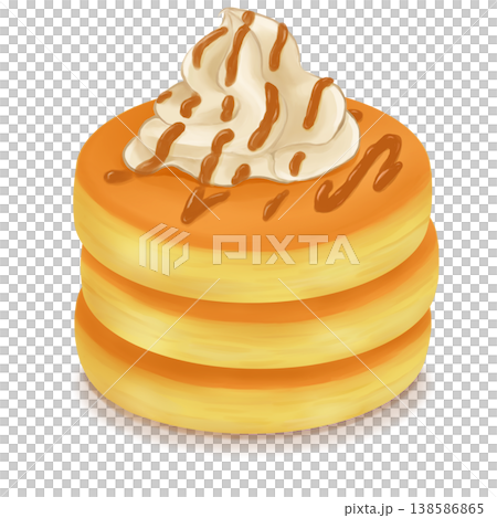 Pancakes with whipped cream and caramel sauce Pancakes with whipped cream and caramel sauce 138586865