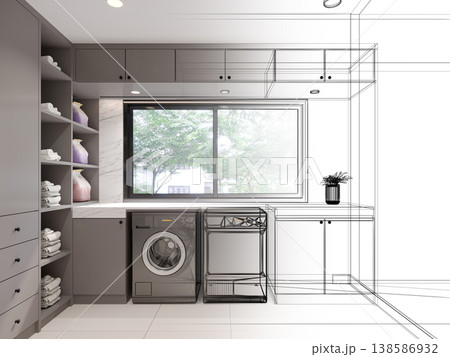 modern wasing room interior design, 3d rendering modern wasing room interior design, 3d rendering 138586932