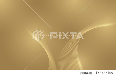 Golden curved lines on abstract background, metallic ribbons create fluid minimalist composition with soft highlights, subtle gradients, satin texture and warm tones conveying elegant premium 138587109