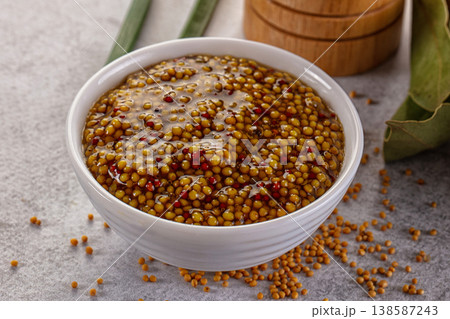 French mustard sauce with seeds 138587243