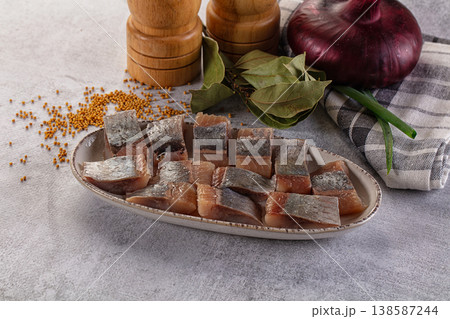 Salted herring fillet pieses snack 138587244