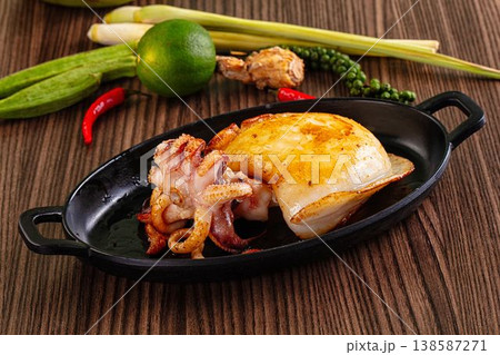 Gourmet roasted whole cuttlefish seafood 138587271
