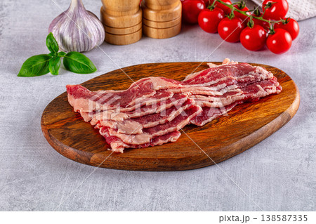 Raw beef marble bacon slices Raw beef marble bacon slices 138587335