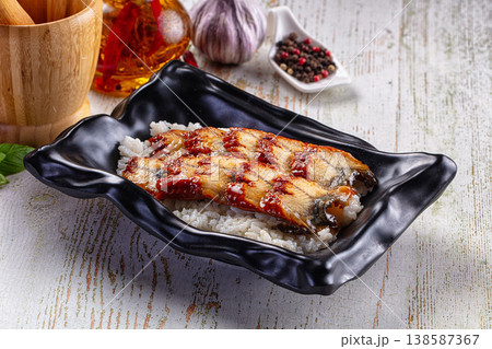 Japanese style cuisine - grilled eel with rice Japanese style cuisine - grilled eel with rice 138587367