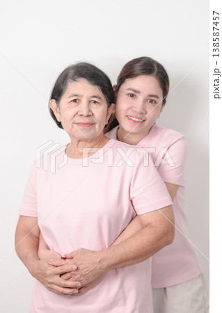 Couple woman with pink Shirt for Pink October Breast Cancer Awareness month, May Women Health, women rights, Empowerment, March International Women day, February Valentine, May International Mother 138587457