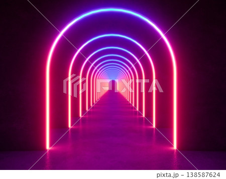 colorful modern lighting with interior empty tunnel, 3d rendering sci-fi concep colorful modern lighting with interior empty tunnel, 3d rendering sci-fi concep 138587624