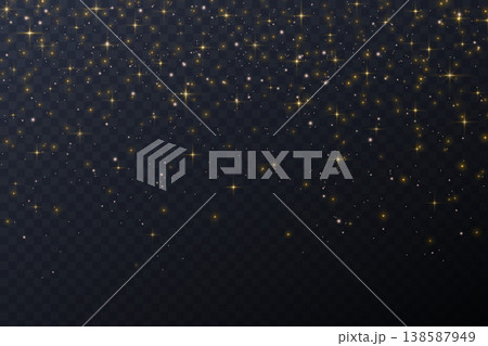 Night sky background with magic stars. Vector glitter of galaxy space. Abstract cosmic sparkles on transparent backdrop. Golden glowing particles of fantasy constellations. Night sky background with magic stars. Vector glitter of galaxy space. Abstract cosmic sparkles on transparent backdrop. Golden glowing particles of fantasy constellations. 138587949