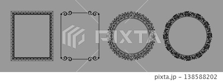 Set of decorative frames Elegant vector element for design in Eastern style, place for text. Floral black and gray frames. Lace illustration for invitations and greeting cards Set of decorative frames Elegant vector element for design in Eastern style, place for text. Floral black and gray frames. Lace illustration for invitations and greeting cards 138588202