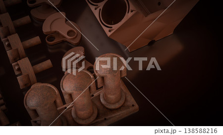 Engine Cylinder Block And Pistons Mechanical Parts 3d render. Engine Cylinder Block And Pistons Mechanical Parts 3d render. 138588216