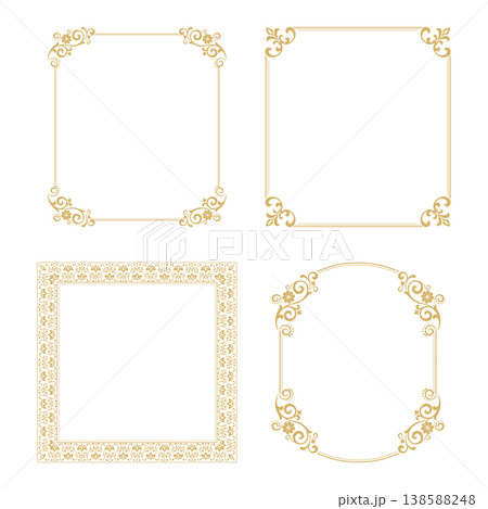 Set of decorative frames Elegant vector element for design in Eastern style, place for text. Floral golden and white frames. Lace illustration for invitations and greeting cards Set of decorative frames Elegant vector element for design in Eastern style, place for text. Floral golden and white frames. Lace illustration for invitations and greeting cards 138588248