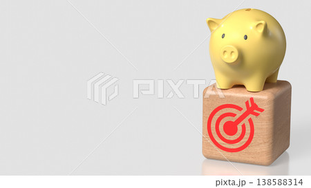 Golden Piggy Bank on Target Block Financial Goal Concept 3d render. 138588314