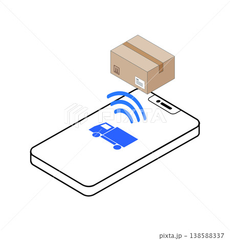 スマホの配送通知とダンボールのアイソメトリックイラスト 138588337