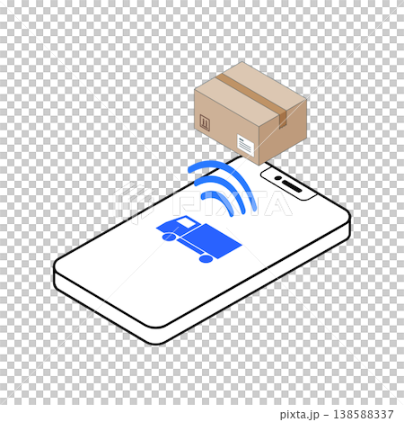 スマホの配送通知とダンボールのアイソメトリックイラスト 138588337