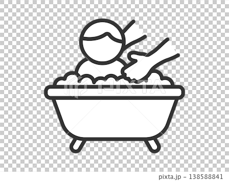 Illustration of an icon (line drawing) for bathing assistance Illustration of an icon (line drawing) for bathing assistance 138588841