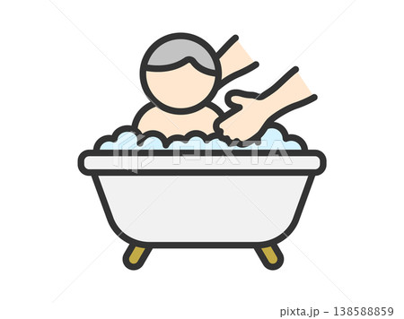 入浴介助のアイコン（線画カラー）のイラスト 138588859