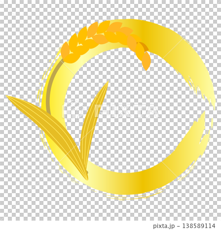 Illustration of a golden circle and rice stalks, frame Illustration of a golden circle and rice stalks, frame 138589114