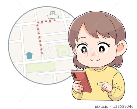 スマホでGPSの画面を見るお母さん 138589346