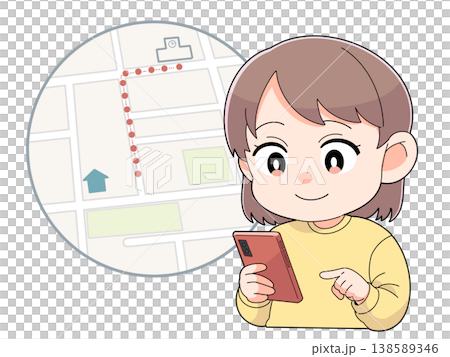 スマホでGPSの画面を見るお母さん 138589346