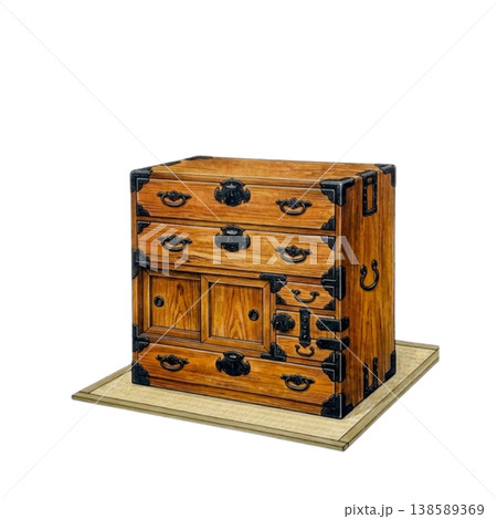 日本画で描いた、木材で出来た和ダンスのイラスト 138589369