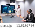 モニターのデータを用いてプレゼンテーションを行う女性会社員 モニターのデータを用いてプレゼンテーションを行う女性会社員 138589746