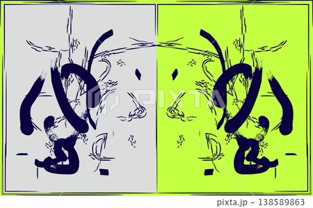 Abstract symmetrical ink blot patterns in contrasting green and white Abstract symmetrical ink blot patterns in contrasting green and white 138589863