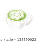 抹茶ラテ　ホット　手描き　水彩風 138590022