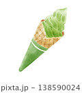 抹茶ソフトクリーム　手描き　水彩風 138590024