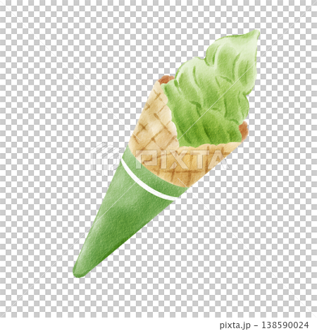 Matcha soft serve ice cream, hand-drawn, watercolor style. Matcha soft serve ice cream, hand-drawn, watercolor style. 138590024