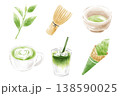 抹茶のセット　手描き　水彩風 138590025