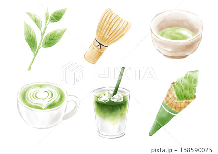 抹茶のセット 手描き 水彩風 抹茶のセット 手描き 水彩風 138590025