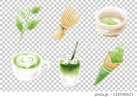 抹茶のセット 手描き 水彩風 抹茶のセット 手描き 水彩風 138590025