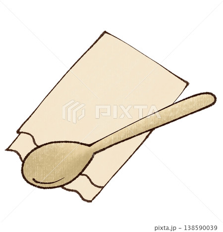 木のスプーンとナプキンのイラスト　ナチュラル素材　カフェ風　手書き風　白背景 138590039