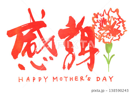 母の日に使える筆文字　感謝（カーネーション）HAPPY MOTHER'S DAY .n 138590243