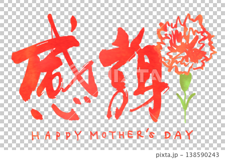 母の日に使える筆文字　感謝（カーネーション）HAPPY MOTHER'S DAY .n 138590243