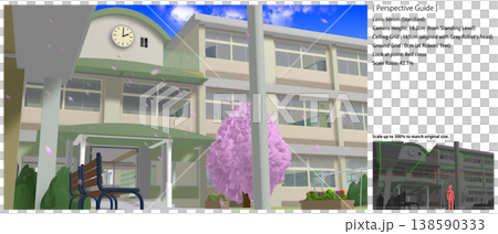 桜舞う学校の景色(アニメの背景画に便利なパースガイドデータ付きです。動画もあります) 桜舞う学校の景色(アニメの背景画に便利なパースガイドデータ付きです。動画もあります) 138590333