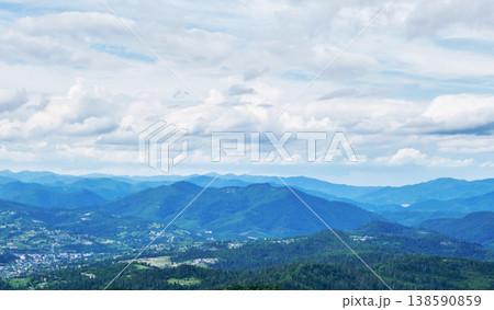 Blue Carpathian Mountain Layers and Village Blue Carpathian Mountain Layers and Village 138590859