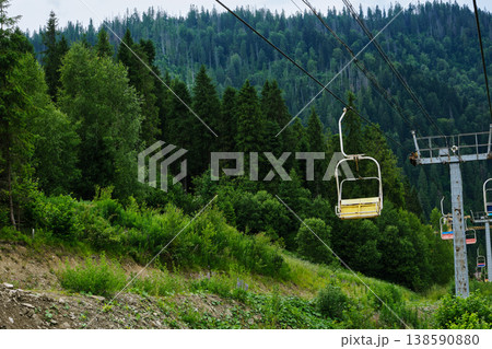Single Yellow Ski Lift Chair in Summer 138590880