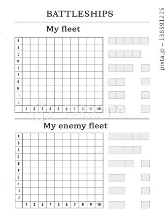 Blank for Battleship game. Blank paper form for game of sea battle. Game blank Blank for Battleship game. Blank paper form for game of sea battle. Game blank 138591215